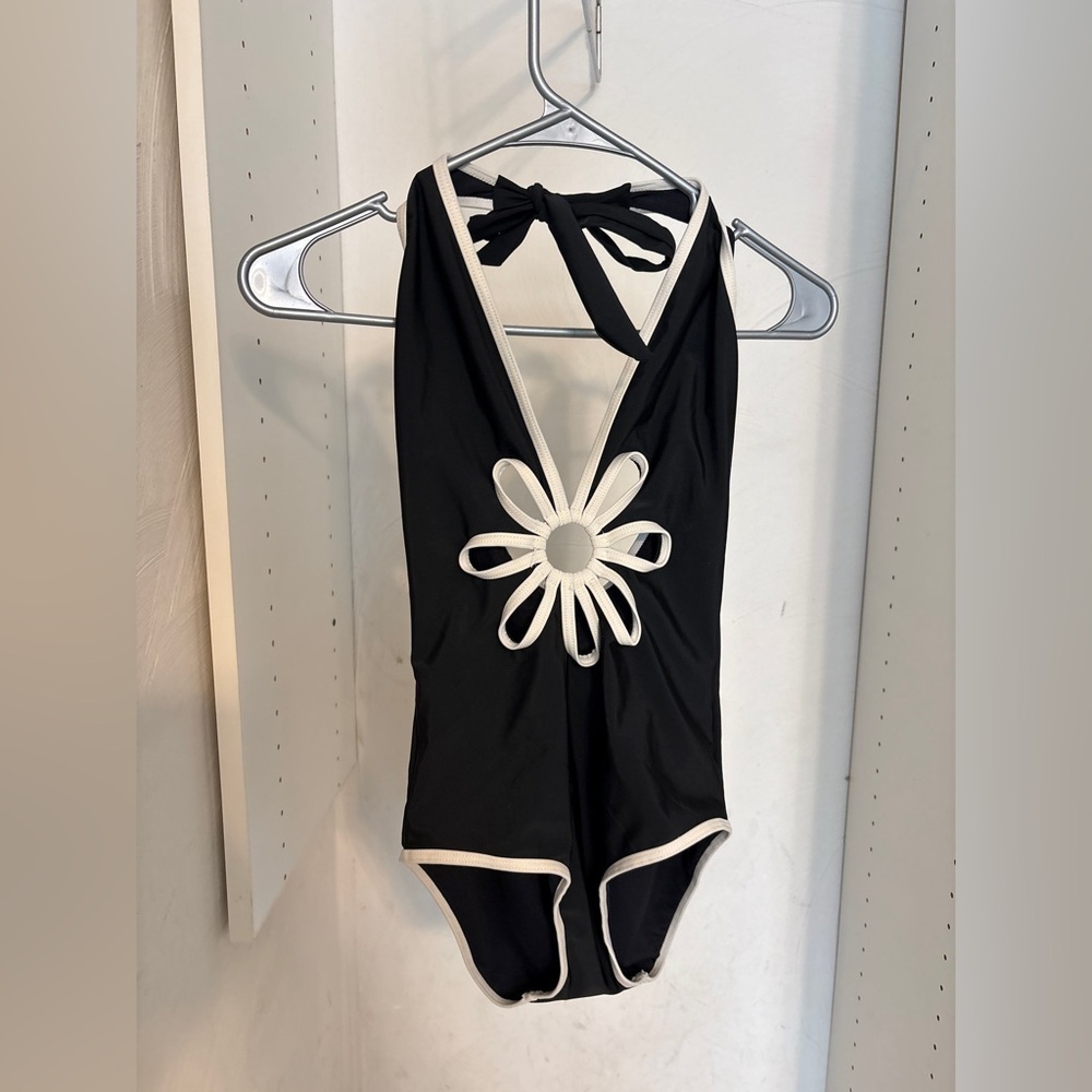 Solado Womens Black & Cream Halter One Piece Swim Size Small